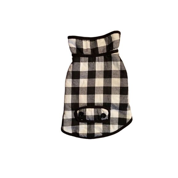 ￼ buffalo, check, black and white dog fleece coat/Christmas/holiday size med - Picture 1 of 3